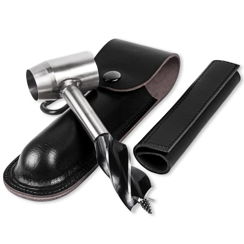 Farady Survival Settlers Tool Bushcraft Hand Auger Wrench Scotch Eye Wood Drill Manual Drill Wrench Bushcraft Survival Tool with Leather Pouch and Hook for Outdoor Camping Bushcrafting Backpacking (Black) - Image 1
